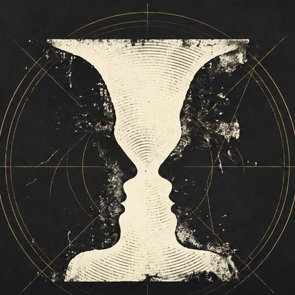 Two faces in profile that also form a vase